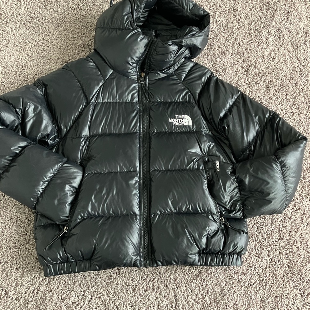 The North Face Black Puffer Jacket with Hood and Glossy Finish